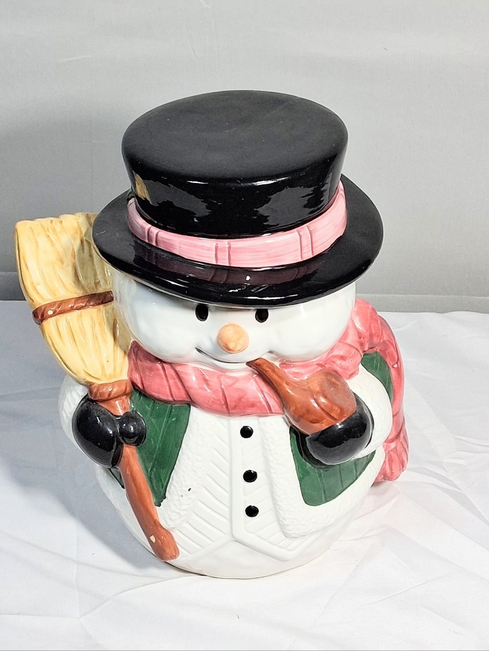 Frosty the Snowman Vintage Hand Painted Festive Holiday Cookie Jar with Lid
